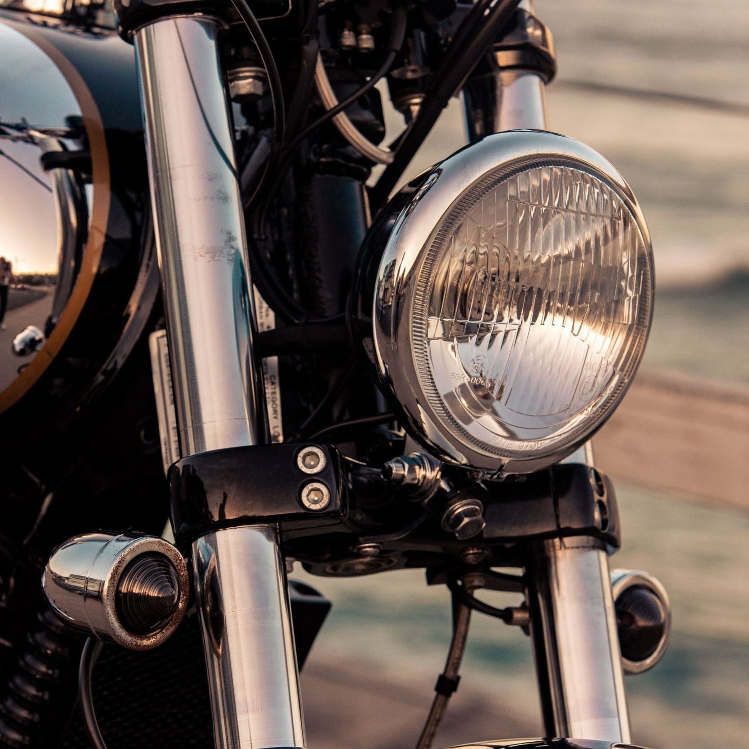 Bates headlight, Chrome, Headlight, Royal enfield